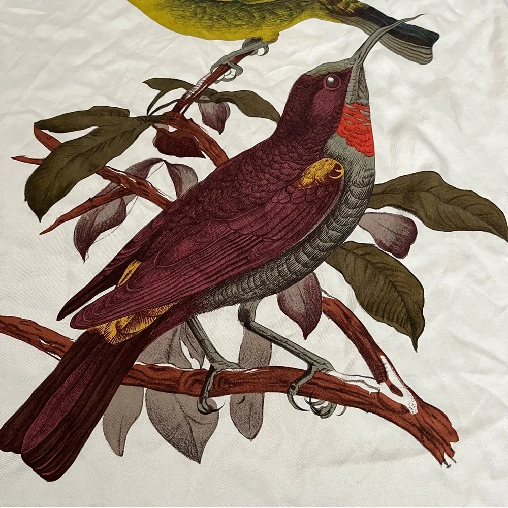 Vintage Perry Ellis Wild Birds Silk Scarf hand rolled edges green red white - Picture 6 of 7